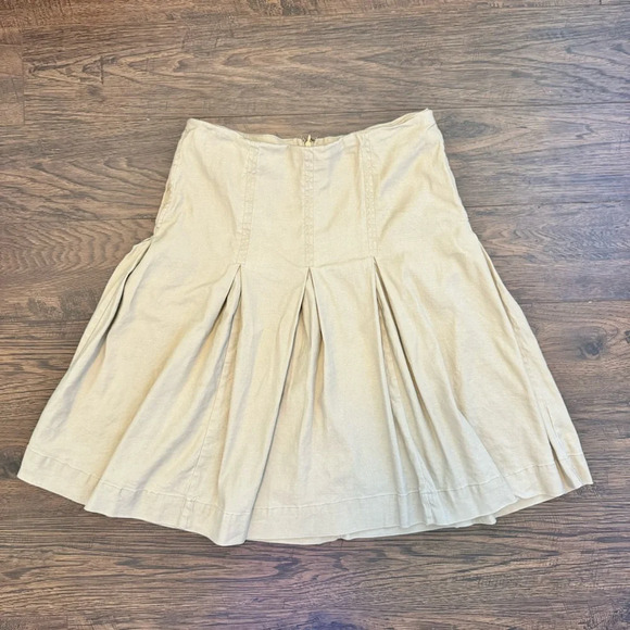 Anthropologie Dresses & Skirts - Anthropologie Maeve Linen Pleated Midi Beige A Line Zip Up Skirt Women Size 8